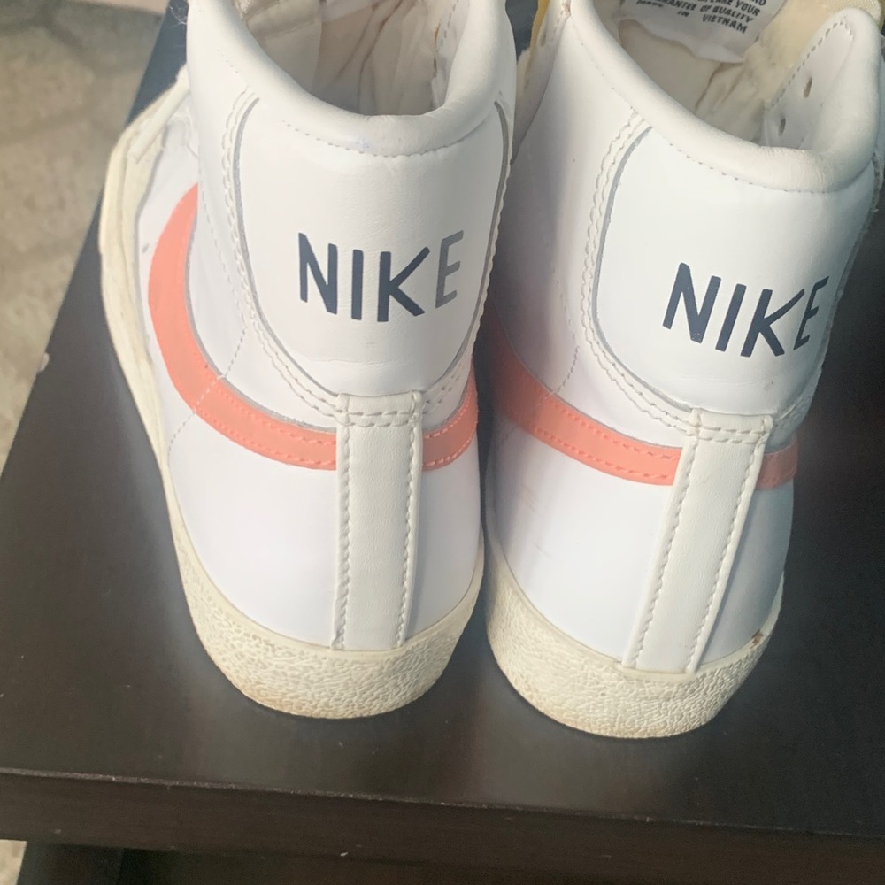 Girl Nike White and Pink High-Tops with Yellow Accents - Picture 4 of 6